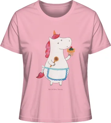 Produktbild von Mr. & Mrs. Panda Baumwoll T-Shirt Damen Einhorn Küche Größe L - Baumwolle Pink - Geschenk, Muffin, Basic Shirt, Oberteil, Unicorn, Kuchen, Einhörner, Motivation, Torte