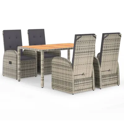 Obrázek produktu pro vidaXL 5dílný zahradní jídelní set s polštáři Grey Poly Rattan