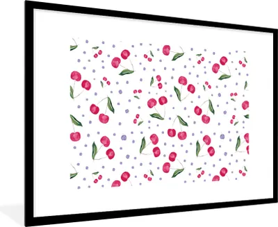 Produktbild von MuchoWow® Gerahmtes Poster Kirschen - Obst - Weiß 90x60 cm - Poster mit Schwarzem Bilderrahmen Wandposter Rahmen Foto Bilder - Wanddekoration - Fotos