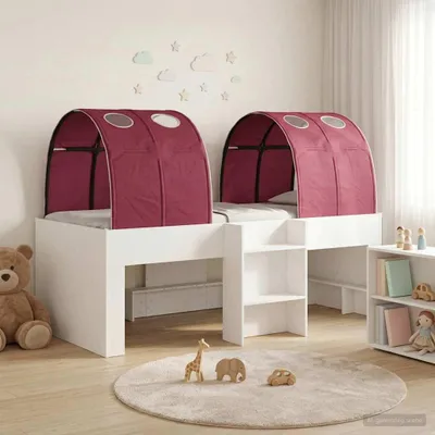 Obrázok produktu pre Maison Exclusive – posteľ s tunelom, 4 diely, biela a červená, drevotrieska
