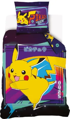 Obrázek produktu pro Carbotex Bavlněné povlečení 140x200 Pokemon Pikachu fialové barvy povlak na polštář 70x90 C24