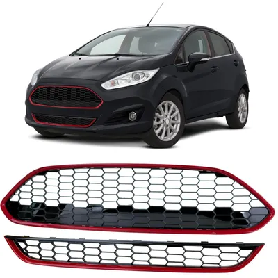 Kühlergrill Waben Gitter OBEN UNTEN Rot Schwarz Glanz für Ford Fiesta 13-17 FL – Produktansicht