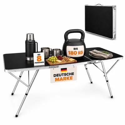 Produktbild von ONBEST Klapptisch | mit Tragegriff | Wetterfest | MDF-Platte | Aluminiumgestell | 180x70x70cm (BxHxT)
