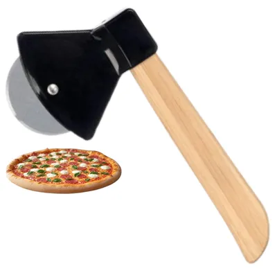 Pizzaschneider in Axtform, Holzgriff, schwarz, 22 cm