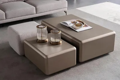 Immagine prodotto di Set di tavolino e sgabello beige in tessuto moderno e versatile