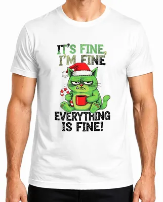 Obrázek produktu pro It's fine I'm fine everything is fine grumpy cat funny christmas pánské tričko, bílé, M