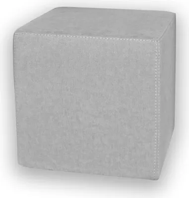 A light gray cube-shaped ottoman with visible stitching on the edges, set against a white background with a subtle shadow.