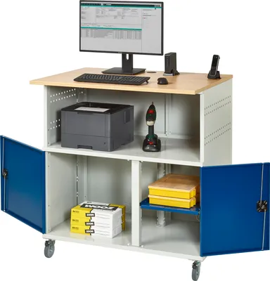 Produktbild von RAU Computer-Tisch B1100xT800xH1100 mm RAL 7035/5010 mobil ohne Monitorgehäuse