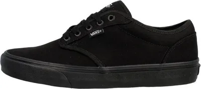 A side view of a black Vans shoe against a white background.