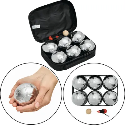 Produktbild von Bouleset 6 Metallkugeln Boule Set Kugel Boulekugeln Wettkampf Holzkugel Faden