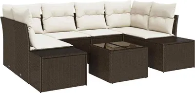 Produktbild von Möbel Gartensofa-set mit Kissen 8er Set,multifunktional& Moderne - Braun und Creme Poly-Rattan - Gartenmöbelset CLORIS2011273