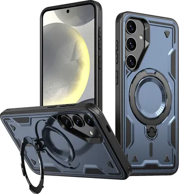 Immagine prodotto di Custodia a doppio strato per Samsung Galaxy S24+, custodia protettiva militare magnetica con anello in metallo e supporto Blu