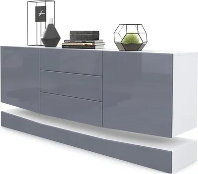 Produktbild von Vladon Sideboard City,  Germany, Weiß matt/Grau Hochglanz - Moderne Kommode für Ihr Wohnbereich (178 x 72 x 38 cm)