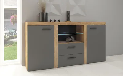 Produktbild von Kommode Sideboard mit Schubladen RUMBA / RODOS 2D2SZ eiche lefkas / grafit