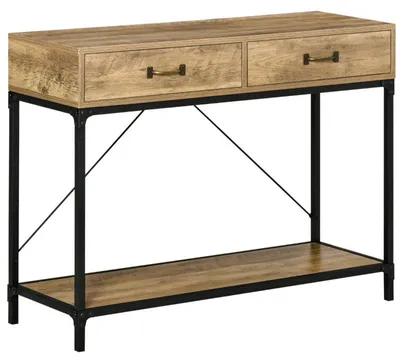 Immagine prodotto di Tavolino consolle con 2 cassetti e ripiano | Colore: Marrone e nero | Dimensioni: 100x35x76,5 cm
