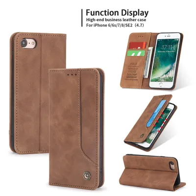 Obrázek produktu pro RetroPolyuretankožené pouzdro pro iPhone SE 2020 / iPhone 8 / 7 / 6 / 6s peněženkový design pouzdro s držákem na karty a stojánkem Hnědý