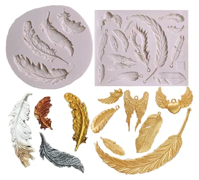 Produktbild von 2 Stück Federn Fondant Silikonform Backform Silikonformen Feder Form Backform Kuchen Dekoration Backwerkzeuge DIY 3D Feder Fondant Moulds Federn Fondant Silikonform für DIY Aüßigkeiten