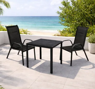 Gartengarnitur Sitzgarnitur 3-teilig 90x90cm Polywood Anthrazit / Schwarz