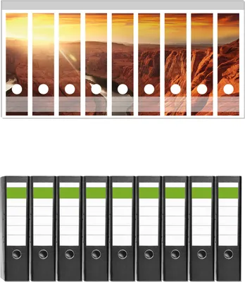 Produktbild von Wallario 9 Stück breite Ordner inkl. Klebeetiketten mit Motive Grand Canyon bei Sonnenuntergang -  Set mit Rückenschildern / Ordnerrücken Stickern