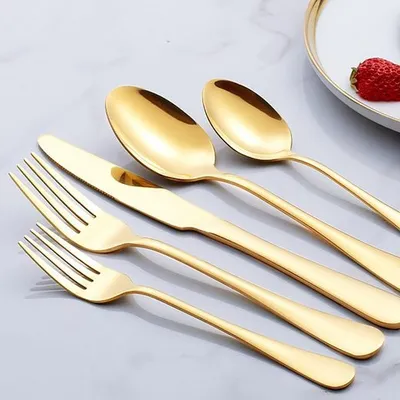 Produktbild von Freetoo Bestecksets, Besteck Set 30 tlg für 6 Personen, Messer Gabel Löffel Set, Spülmaschinenfest, Gold