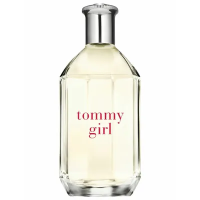 A clear, front-facing studio shot of a Tommy Girl perfume bottle.
