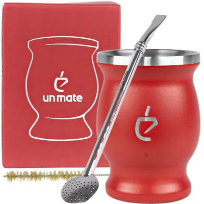 Productafbeelding van Un Mate Magma yerba mate set 3-delig – rode beker 230 ml, RVS bombilla en reinigingsborstel