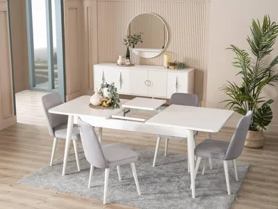 Immagine prodotto di Tavolo da pranzo Tavolo da pranzo bianco Sala da pranzo legno allungabile moderno