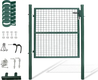 Produktbild von Jayseuw Gartentor 100 x 100cm Gartentür verzinkter Stahl abschließbar, Hoftor Zaun Inkl. Schloss Tür, Tor, Zauntor, Zauntür, Gartentür, Gartenzaun Grün