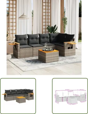 Produktbild von The Living Store 6-tlg. Garten-Sofagarnitur mit Kissen Grau Poly Rattan