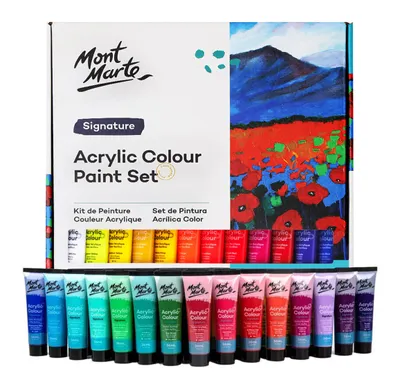 Produktbild von Mont Marte Acrylfarben Set – 36 Farben x 36ml Tuben – Ideal für Acrylmalerei & kreative Projekte – Brillante Lichtechte Farben mit großer Deckkraft