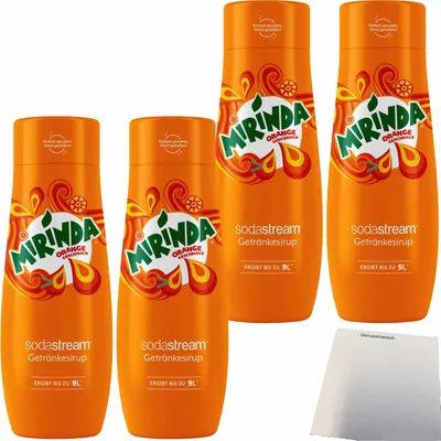 Produktbild von SodaStream Mirinda Orange Getränke-Sirup 4er Pack (4x0,44l Flasche) + usy Block