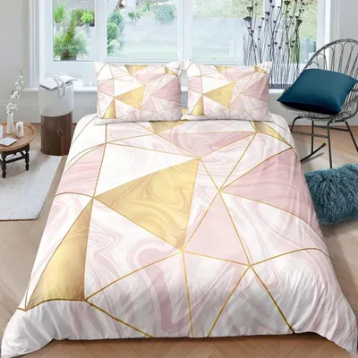 Zdjęcie produktu dla Komplet pościeli 3-częściowy, różowy marmur, 220x240 cm, 100% mikrofibra, zawiera 2 poszewki na poduszki 80x80 cm