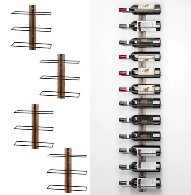 Wand-Weinregal 4er-Set, schwarz, Metall, für 12 Flaschen