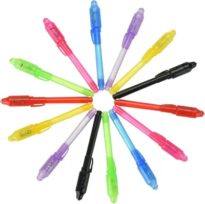Productafbeelding van Set met 14 pennen met onzichtbare inkt - Inclusief UV-lampje - Leuk als geschenk voor kinderen