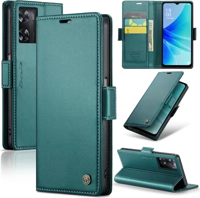 Image de Oppo A57 4G Case, RFID Blocking Card, Advanced Flip Leather Case with Stand Function pour Oppo A57 4G/A57S/A77 4G/A57e/A77S/OnePlus Nord N20 SE Green