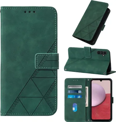 Produktbild von Hülle für Samsung Galaxy A05s Prägung Flip Leder Kartenfächer Schutzhülle mit Ständer Grün