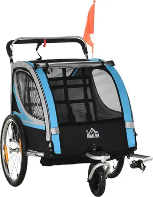 Produktbild von Fahrradanhänger 2 In 1 Kinderwagen Buggy, 360° Drehbar, Stahl Oxford, Blau+Schwarz