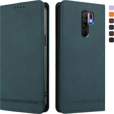 Immagine prodotto di Custodia per Xiaomi Redmi 9, custodia retro in Finto cuoio flip con supporto e slot per carte Verde