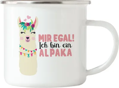 Produktbild von Mir Egal Ich Bin Ein Alpaka Emaille Tasse Süßes Alpaka Motiv Geschenkidee Alpaka-Fans
