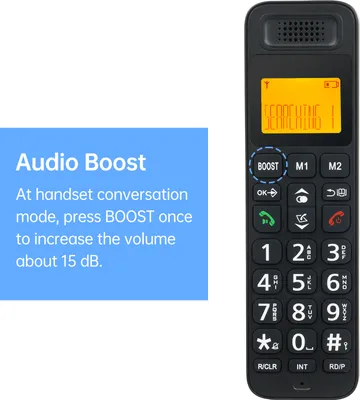 Produktbild von Erweiterbares schnurloses Telefon mit LCD-Display, Anrufer-ID, 50 Telefonbuchspeicher, Freisprechfunktion, Konferenzgespraeche, Unterstuetzung fuer 16 Sprachen, 5 Mobilteilanschluesse, Audio-Boost fuer Buero, Geschaeft, Zuhause, Familie šC Schwarz