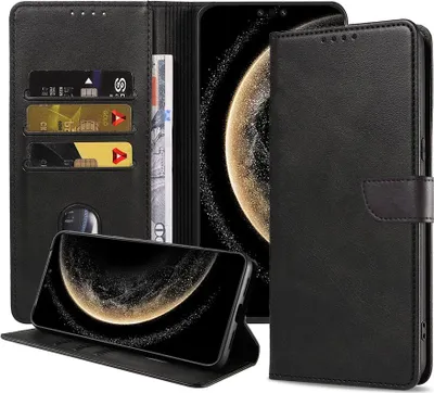 Productafbeelding van Geschikt voor Huawei Mate 70 Pro / 70 Pro.Telefoonhoesje van kunstleer met magnetische sluiting en pasjeshouder, type "book case" met klepje. Portemonneehoes met kaartsleuf. Zwart. Smartphonica