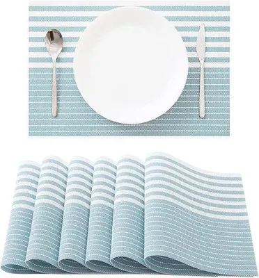 Produktbild von Famanu Platzsets Set aus 6 Stück - waschbar, hitzebeständig, rutschfest, 30 x 45 cm (blau)