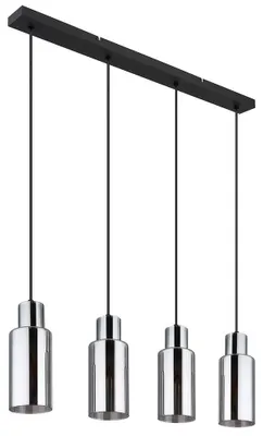 Produktbild von Pendellampe, Metall, schwarz, Glas rauch, 4 Flammig, L 82 cm
