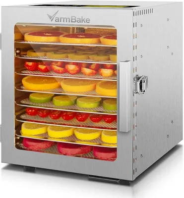 Image de Déshydrateur en acier inoxydable, 8 plateaux, 30-90°C. Appareil de déshydratation pour aliments, surface de déshydratation de 0,5 m², puissance de 500W. Petit déshydrateur. Déshydrateurs pour fruits, viande et légumes. 316 plateaux (25 x 25 cm)