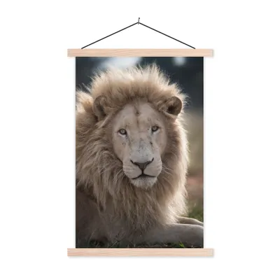Produktbild von MuchoWow® Textilposter Löwe - Tier - Weiß 60x90 cm mit holzfarbenen Rahmen - Textil