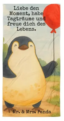 Produktbild von Mr. & Mrs. Panda Duschhandtuch Pinguin Luftballon Design - Weiß - Geschenk, Strandtuch, Handtuch, Badehandtuch, Duschtuch, Großes, Neustart, Liebe, Reisehandtuch