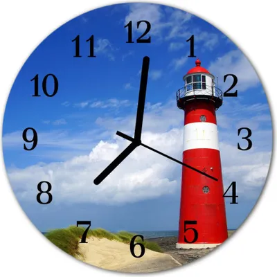 Produktbild von Glasuhr Wanduhr Küchenuhr Echt-Glas 30fi cm Leuchtturm rot blau