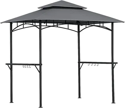 Immagine prodotto di Gazebo da giardino in metallo grigio per barbecue, dimensioni 2,45 x 1,5 metri. Ideale come copertura per barbecue