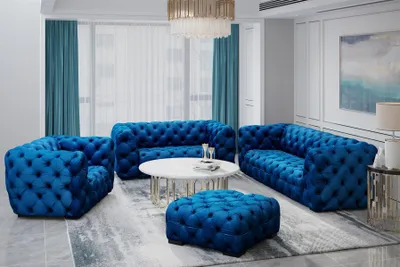 Produktbild von Sofaset Designersofa NATALIE 3-2-1 in Stoff Riviera Blau