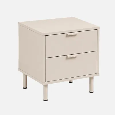 Produktbild von sweeek - Nachttisch mit 2 Schubladen, Holzdekor und Metall - Beige